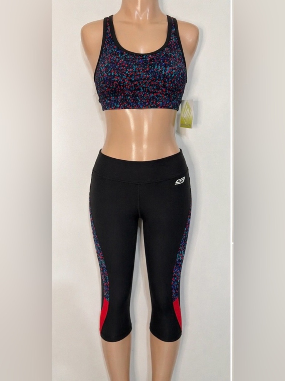 Skechers Black Leggings with Blue and Pink Speckled Side Panels